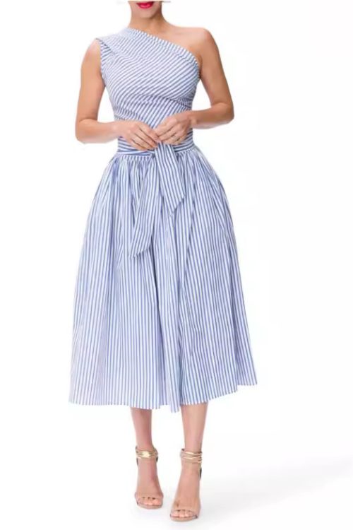 Women's Slant-shoulder Striped Dress