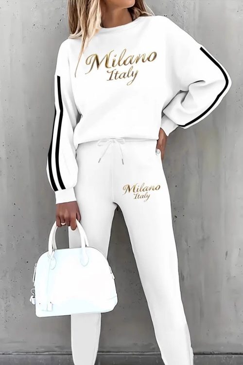 Fashion Round Neck All-matching Long-sleeved Trousers Casual Suit